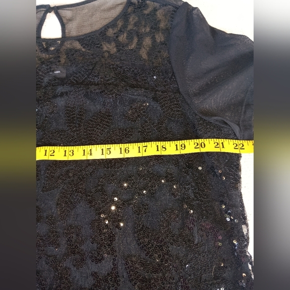 INC International Concepts Black Sequin Lace Blouse - Picture 5 of 8